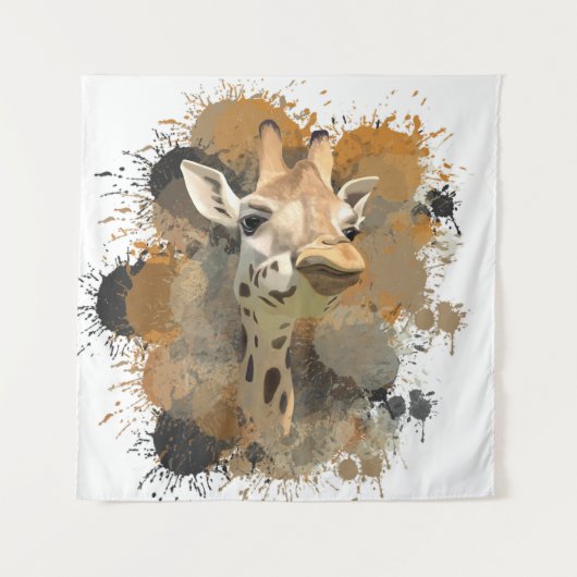 アフリカ野生生物キリン抽象芸術絵を描(ばちゃばちゃ)跳ねる タペストリー (正面)