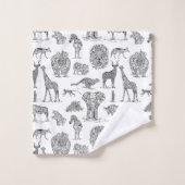 アフリカ野生生物デザインタオル バスタオルセット (ウォッシュタオル)