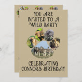 アフリカ野生生物ポープリントコラージュカスタム文字 招待状 (正面/裏面)