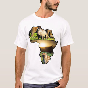 アフリカ野生生物大陸ハイエナ、サイ、キリン Tシャツ