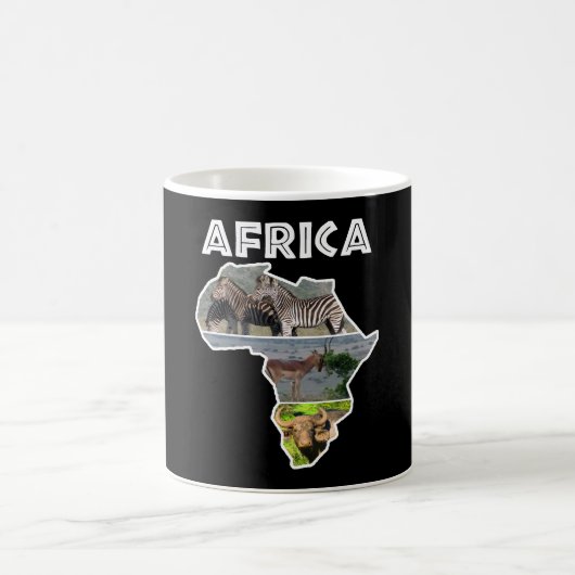アフリカ野生生物大陸白コラージュ コーヒーマグカップ (中央)