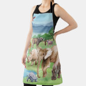 アフリカ野生生物:サバンナ水彩壁紙。 エプロン (インサイチュ)