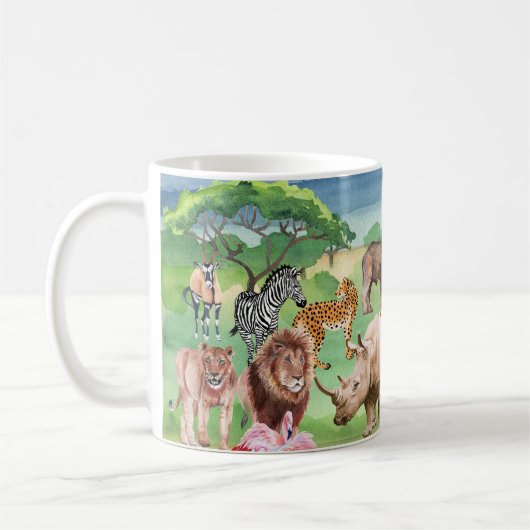 アフリカ野生生物:サバンナ水彩壁紙。 コーヒーマグカップ (左)