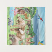 アフリカ野生生物：サバンナ水彩壁紙。 タペストリー (正面(横))