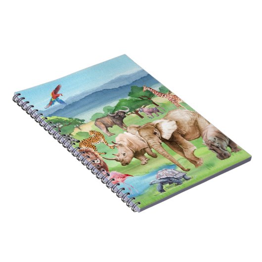 アフリカ野生生物:サバンナ水彩壁紙。 ノートブック (右側)