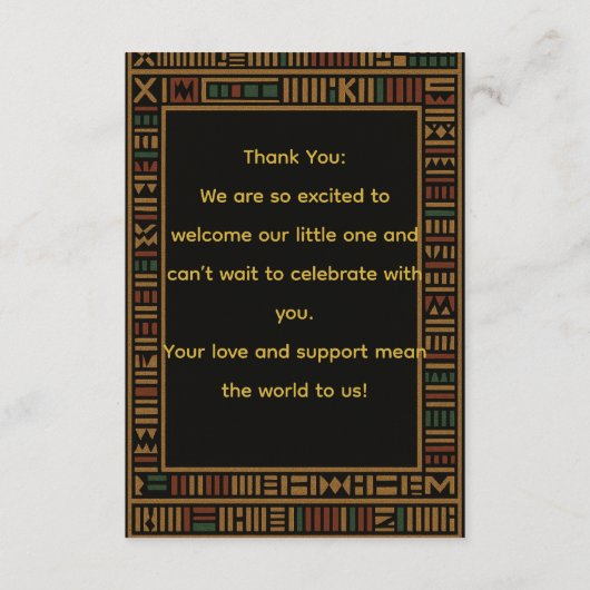 アフリカ金ゴールドケント赤ちゃんシャワーエンクロージャカード エンクロージャーカード (裏面)