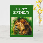 アフリカ雄ライオン水色誕生日カード カード (黄色い花)