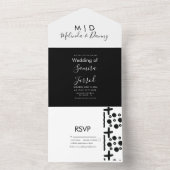 アフリカ風のマーキングが施された黒と白の手描きの結婚式 オールインワン招待状 (内側)