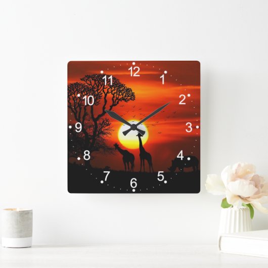 アフリカ風景壁時計 スクエア壁時計 (ホーム)