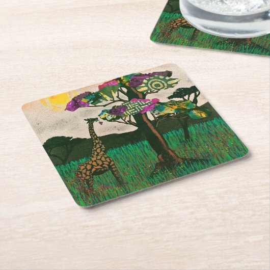 アフリカ飛行機キリン スクエアペーパーコースター (アングル)