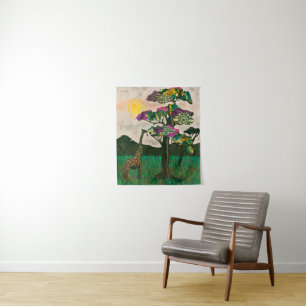 アフリカ飛行機キリン タペストリー