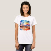 アフリカ鮮やかヴィレッジウォーター絵を描カラー Tシャツ (正面フル)