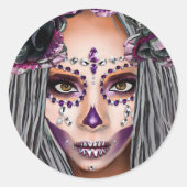 アフリカ黒人女性ブードゥープリエスファンタジーアート ラウンドシール (正面)
