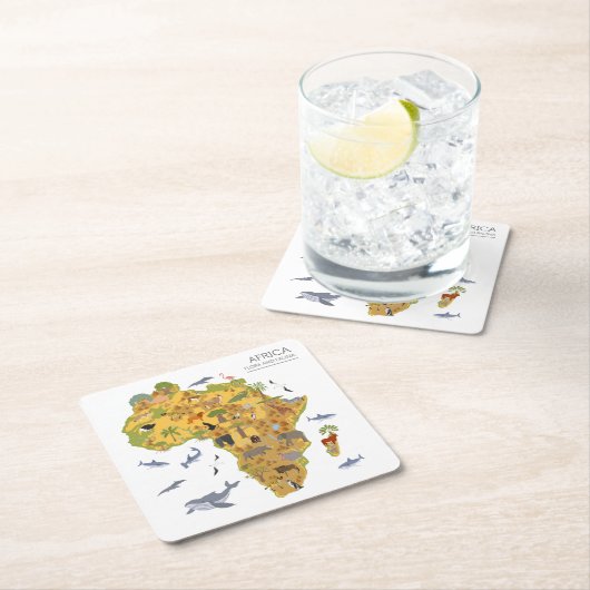 アフリカ|の植物相及び動物群の地図 スクエアペーパーコースター (インサイチュ)