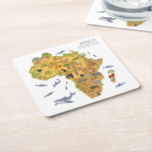 アフリカ|の植物相及び動物群の地図 スクエアペーパーコースター (アングル)