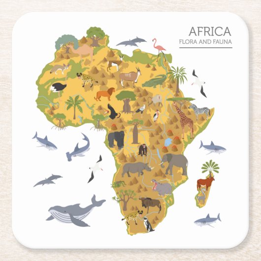 アフリカ|の植物相及び動物群の地図 スクエアペーパーコースター (正面)