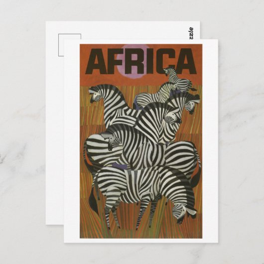 アフリカ、アフリカのゼブラ、サバンナ、ヴィンテージ旅行 ポストカード (正面/裏面)