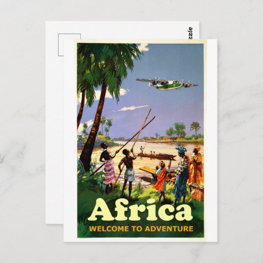 アフリカ、アフリカの部族来が飛行機を見る ポストカード (正面/裏面)