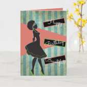 アフリカ/アフリカ系アメリカ人シルエット誕生日 カード (黄色い花)