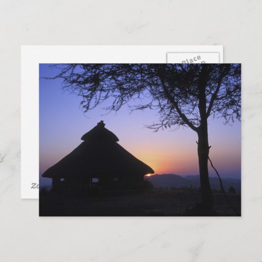 アフリカ、エチオピア、オモ川地域、夕日 ポストカード (正面/裏面)