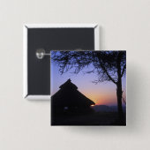 アフリカ、エチオピア、オモ川地域、夕日 缶バッジ (正面&裏面)