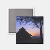 アフリカ、エチオピア、オモ川地域、夕焼け マグネット (正面/裏面)