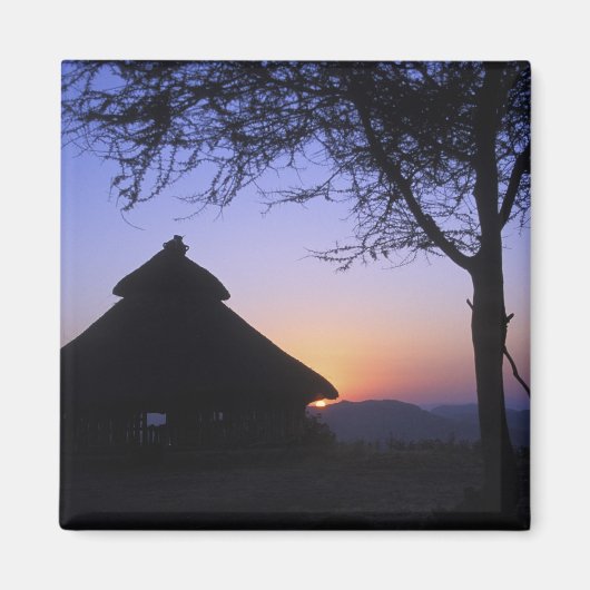 アフリカ、エチオピア、オモ川地域、夕焼け マグネット (正面)
