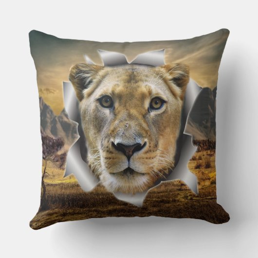 アフリカ – サファリライオンワイルドライフアート枕 クッション (裏面)
