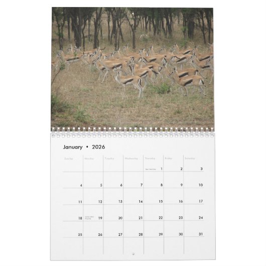 アフリカ: タンザニア及びケニヤ カレンダー (1月 2026)