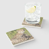 アフリカ。タンザニア。チーターの母と子供2 ストーンコースター (横)