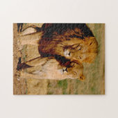 アフリカ、ナミビア、奥島。ライオンとライオン ジグソーパズル (横)