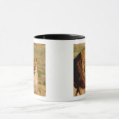 アフリカ、ナミビア、奥島。ライオンとライオン マグカップ (中央)