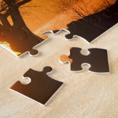 アフリカ、ボツワナ、夕日シルエットバオバブ ジグソーパズル (側面)