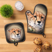 アフリカ ワイルド＆ワンダフル：チーターの涙の跡アート 鍋つかみ&鍋敷きセット (トップダウン)