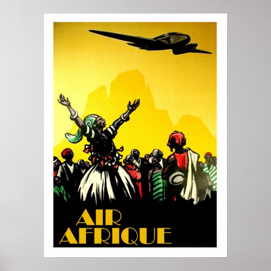 アフリカ、部族のグリーティング飛行機、ヴィンテージ旅行 ポスター (正面)