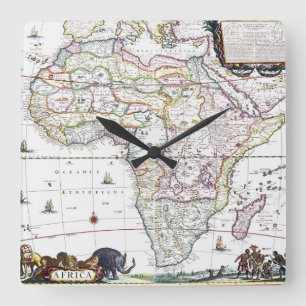 アフリカ  1696年の地図 スクエア壁時計