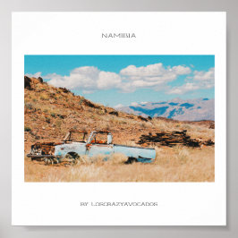 アフリカSavannah草の車の山ナミビア ポスター