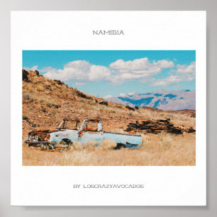 アフリカSavannah草の車の山ナミビア ポスター