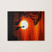 アフリカwのキリンのシルエットのオレンジ日没 ジグソーパズル (横)