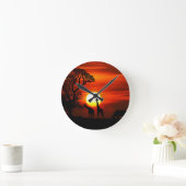 アフリカwのキリンのシルエットのオレンジ日没 ラウンド壁時計 (ホーム)