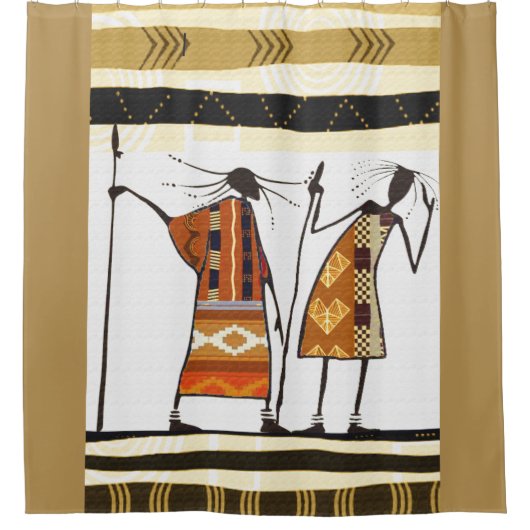アフリコンテンポラリーカ部族フォークアート シャワーカーテン (正面)
