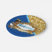 アフリ王室のカンプリンスブルー&金ゴールドエレガントグリッター ペーパープレート (アングル)