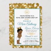アフリ王室のンプリンスティール(緑がかった色)&金ゴールドグリッターファンシー 招待状 (正面/裏面)