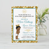 アフリ王室のンプリンスティール(緑がかった色)&金ゴールドグリッターファンシー 招待状 (スタンド正面)