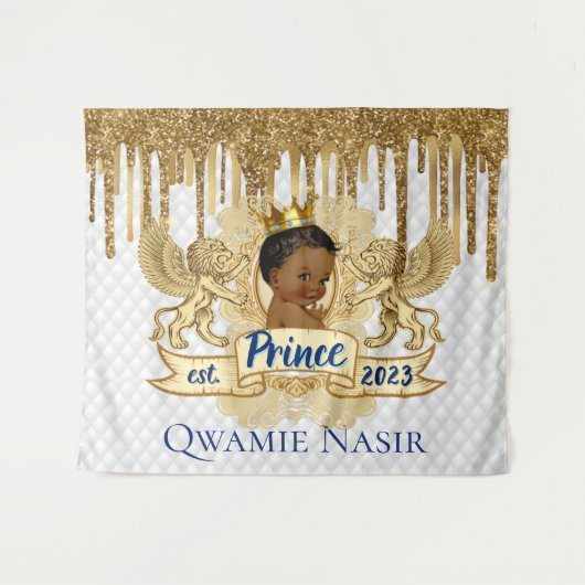 アフリ王室のンプリンス金ゴールドグリッタードリップバック タペストリー (正面(横))