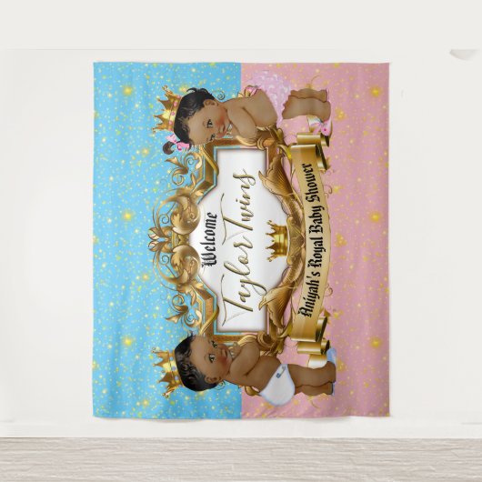 アフリ王室のンプリンス&プリンセスブルー |ピンク金ゴールド タペストリー (正面)