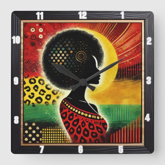 アフリ芸術的カインスパイアデザイン鮮やか型 スクエア壁時計 (正面)