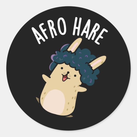 アフロおもしろいハレうさぎAfro Pun Dark BG ラウンドシール (正面)