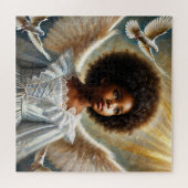 アフロと小さな黒い女の子の天使 ジグソーパズル (横)