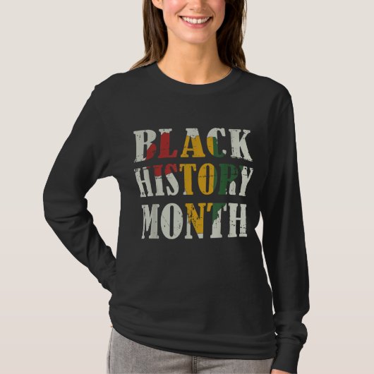 アフロのアフリカ地図と黒い歴史月 Tシャツ (正面)